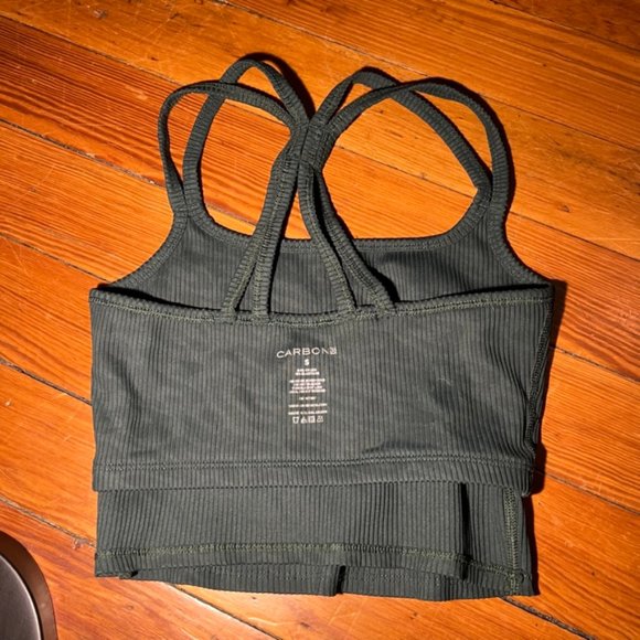 Carbon38 Ribbed Leopard Crop Bra - Color: Green | Size: S - Picture 13 of 15